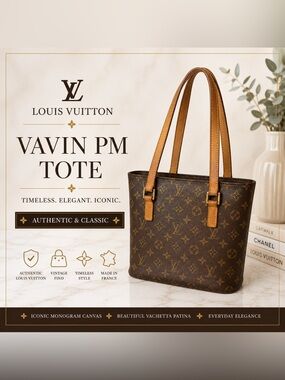 Louis Vuitton Monogram Canvas Cabas PM Tote in Brown & Tan Leather